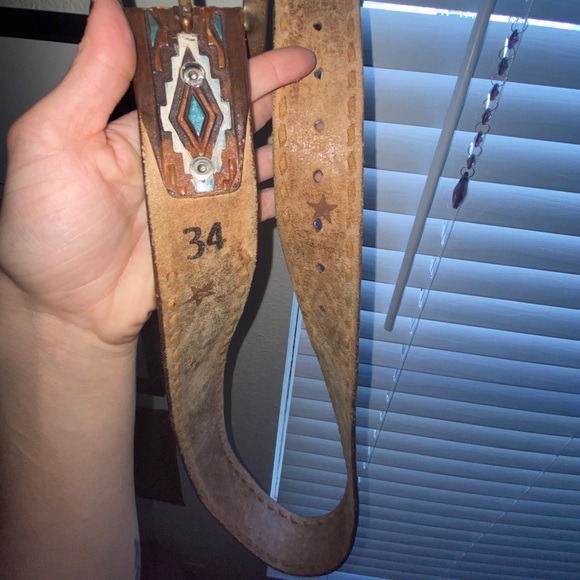 Vtg Rustic True Religion Southwestern Leather Belt main image 4